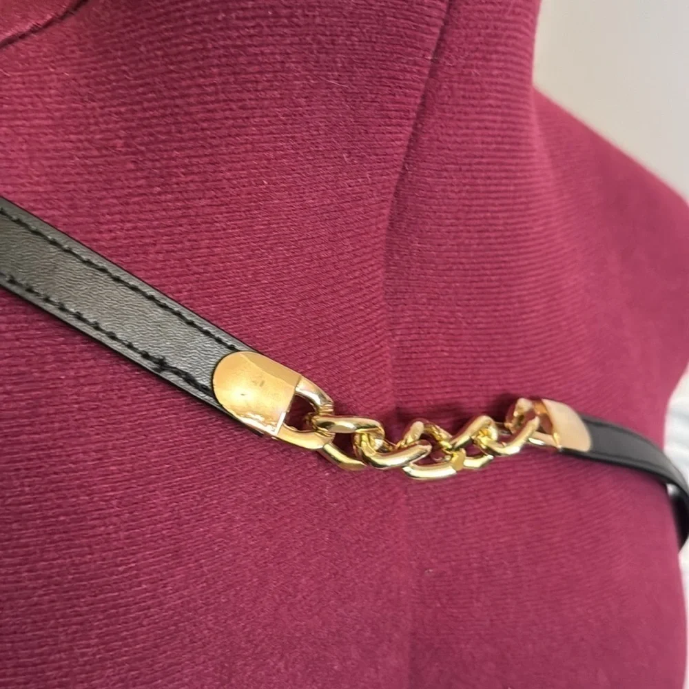 Black and gold chain button back waist belt